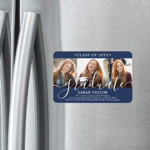 3 Ankündigung von Foto Collage Navy Blue Abschluss Magnet