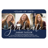 3 Ankündigung von Foto Collage Navy Blue Abschluss Magnet (Horizontal)