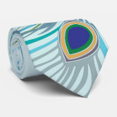 3 Aqua Feathers Peacock Krawatte Keine Kontur (Gerollt)