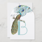 3 Aqua Peacock Vintag Feathers & Bird Einladung (Rückseite)