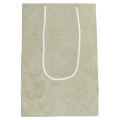 3 Aquamarine Aquarellfarben-Rose auf Tan Damask Ge Mittlere Geschenktüte (Rückseite)