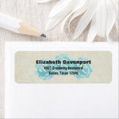 3 Aquamarine Aquarellfarben-Rose auf Tan Damask Mu (Insitu)