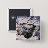 3 Asian Stone Faces Antique Statue Foto Stilvoll Button (Vorne & Hinten)