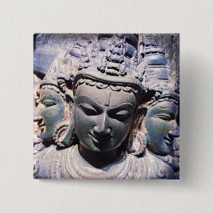 3 Asian Stone Faces Antique Statue Foto Stilvoll Button