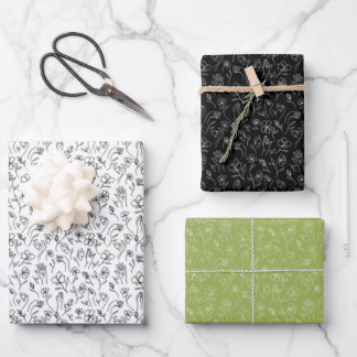 3 ASL-Blume - weiß, hinten und grün Geschenkpapier Set