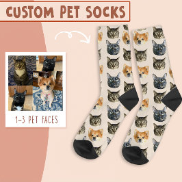 3 Auf Elfenbein Personalisiertes Katzen- und Hunde Socken