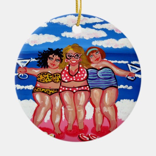 3 Best Friend Martini Beach Divas Runder Ornament (Vorne)