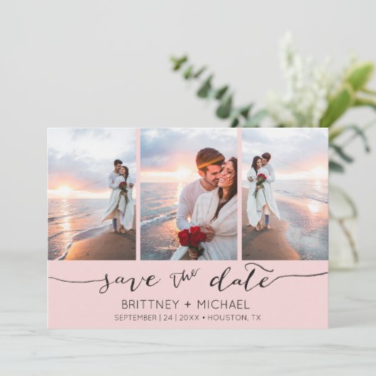 3 Bild mit Handschrift rosa Save The Date (Stehend Vorderseite)