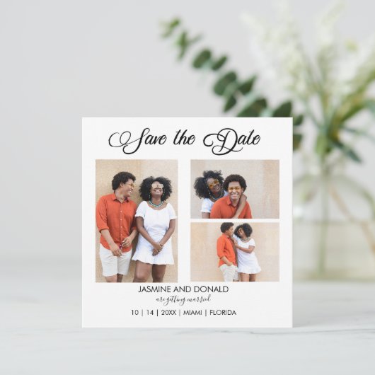 3 Bilder Flat Wedding Save the Date Card (Stehend Vorderseite)