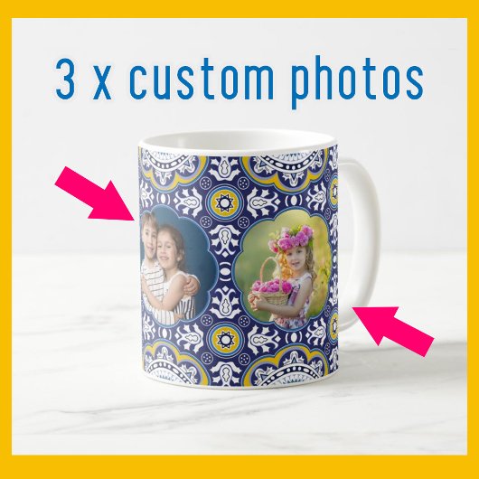 💛 💙 3 Bilder und Text, mediterranes Azulejo Kaffeetasse
