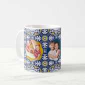 💛 💙 3 Bilder und Text, mediterranes Azulejo Kaffeetasse (Vorderseite Links)