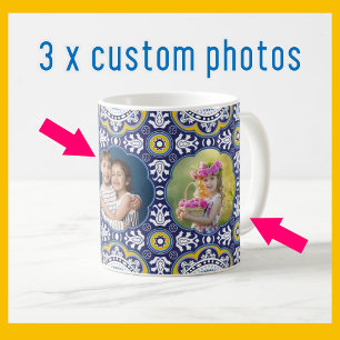 💛💙3 Bilder und Text, Mittelmeer-Azulejo Kaffeetasse