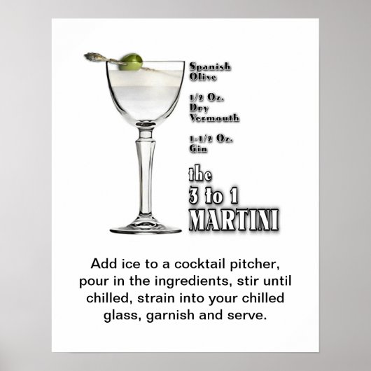 3 bis 1 (Nass) Martini Cocktail Rezept Art 16 "x20 Poster (Vorne)