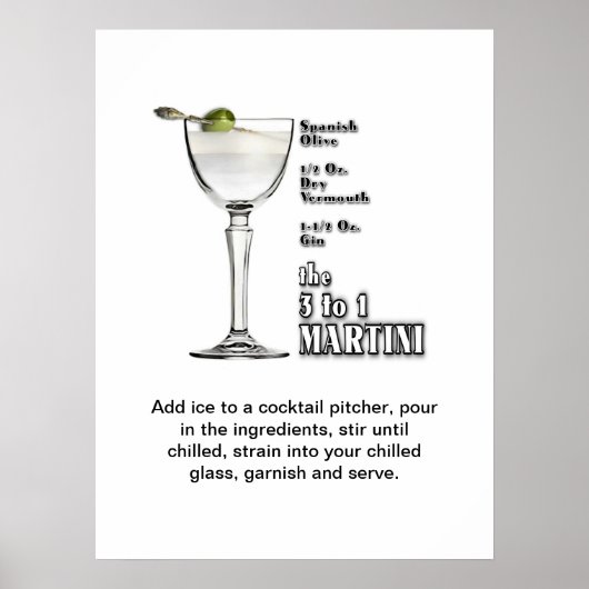 3 bis 1 (Nass) Martini Cocktail Rezept Art 18 "x24 Poster (Vorne)
