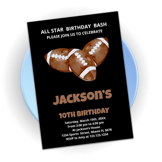 3 Black Brown Football Einladung zum Geburtstag