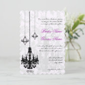 3 Black Candelierers Shadow Damask Wedding Einladung (Stehend Vorderseite)