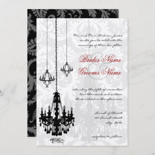 3 Black Candeliers Shadow Damask Wedding I Einladung