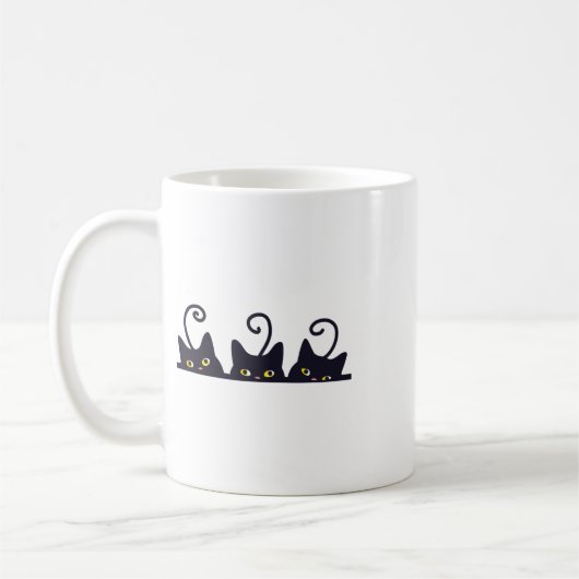 3 Black Cats Funny Cat Liebhaber Design Frauen Män Kaffeetasse (Links)