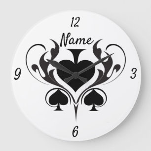 3 Black Spades Tribal Thunder_Cove  Große Wanduhr