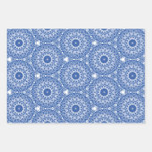 3 Blätter mit blau-weiß gestylten Kreismustern (Vorderseite)