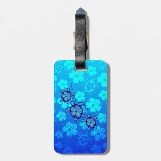 3 blaue Honu Schildkröten Gepäckanhänger (Rückseite vertikal)