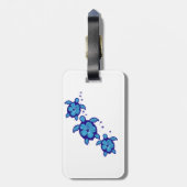 3 blaue Honu Schildkröten Gepäckanhänger (Rückseite vertikal)