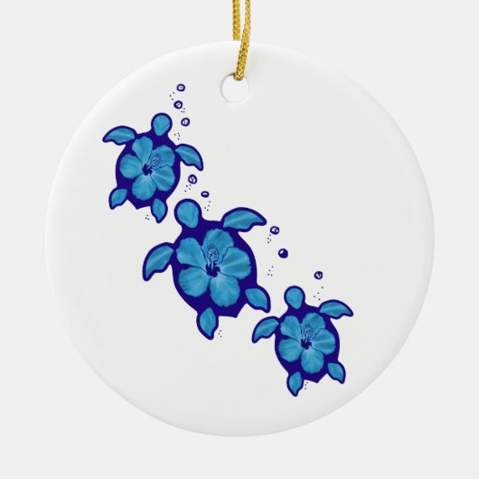 3 blaue Honu Schildkröten Keramik Ornament (Vorne)