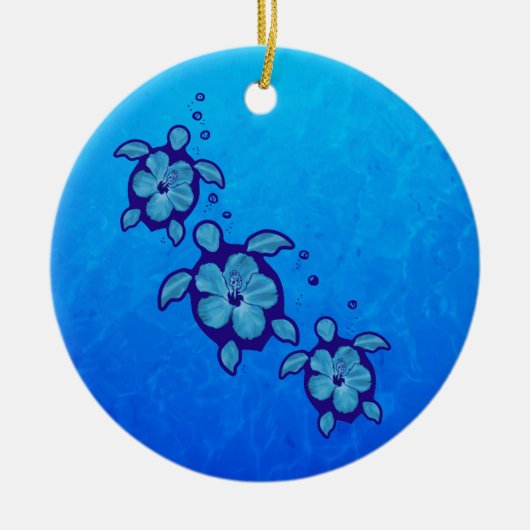 3 blaue Honu Schildkröten Keramik Ornament (Vorne)