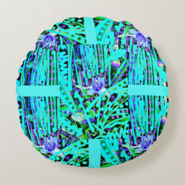 3 Blue Heart Moons & Wonder Blue Rose Rundkissen Rundes Kissen