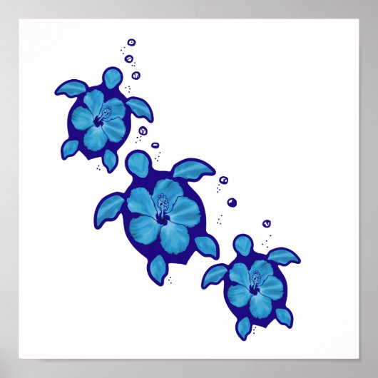 3 Blue Honu Turtles Poster (Vorne)