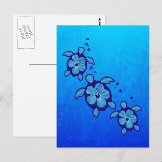 3 Blue Honu Turtles Postkarte (Vorne/Hinten)