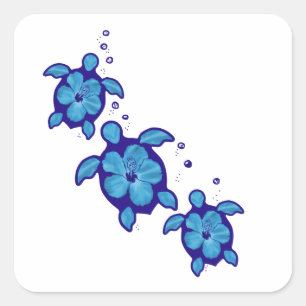 3 Blue Honu Turtles Quadratischer Aufkleber