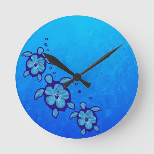 3 Blue Honu Turtles Runde Wanduhr (Vorderseite)