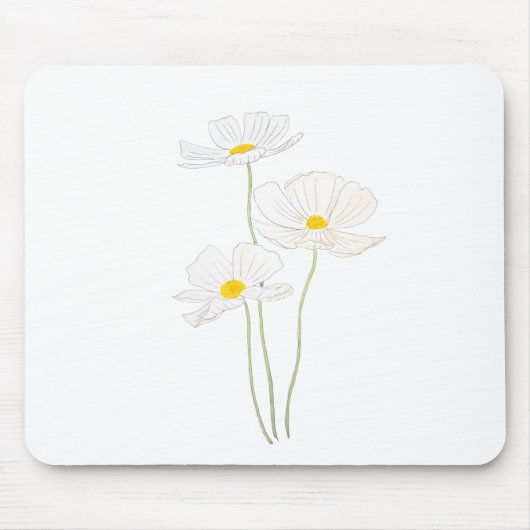 3 Blume mit weißem Kosmos, Tinte und Aquarell Mousepad (Vorne)