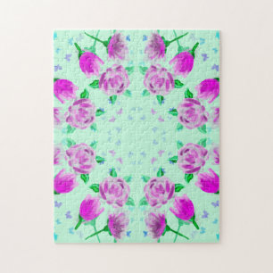 3 Blume und Schmetterlinge grün Puzzle