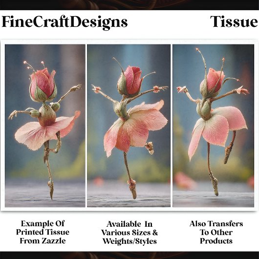 3 Blush Pink Rose Fairy Ballerinas DJ8L Decoupage Seidenpapier