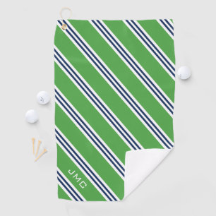 3-Buchstaben-Monogramm-grüne und blaue Streifen Golfhandtuch