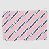3-Buchstaben-Monogramm-Rosa und blaue Streifen Golfhandtuch (Horizontal)