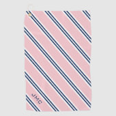 3-Buchstaben-Monogramm-Rosa und blaue Streifen Golfhandtuch (Vorderseite)
