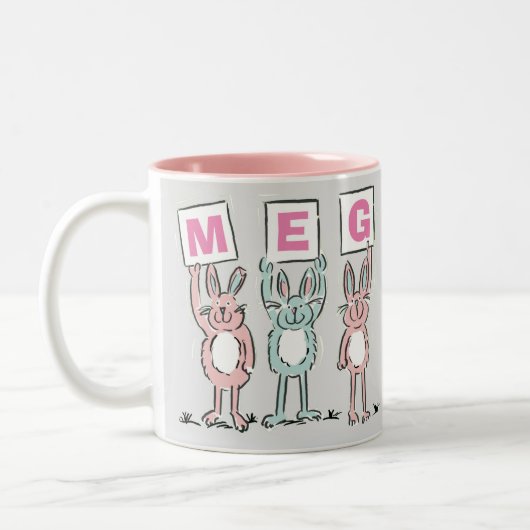 3 Buchstabenname Fun Kaninchen Design Zweifarbige Tasse (Links)