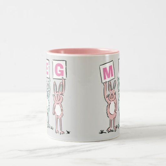 3 Buchstabenname Fun Kaninchen Design Zweifarbige Tasse (Mittel)