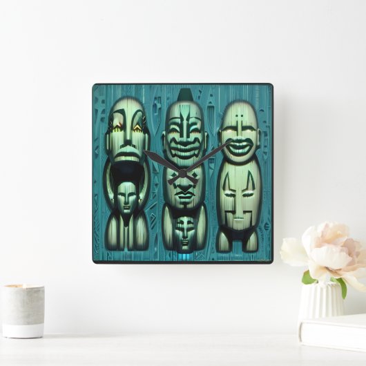 3 Cannibals Redux II Quadratische Wanduhr (Zuhause)