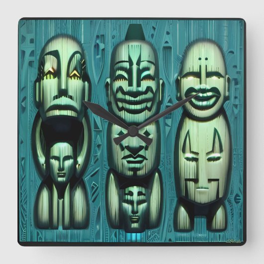3 Cannibals Redux II Quadratische Wanduhr (Vorderseite)