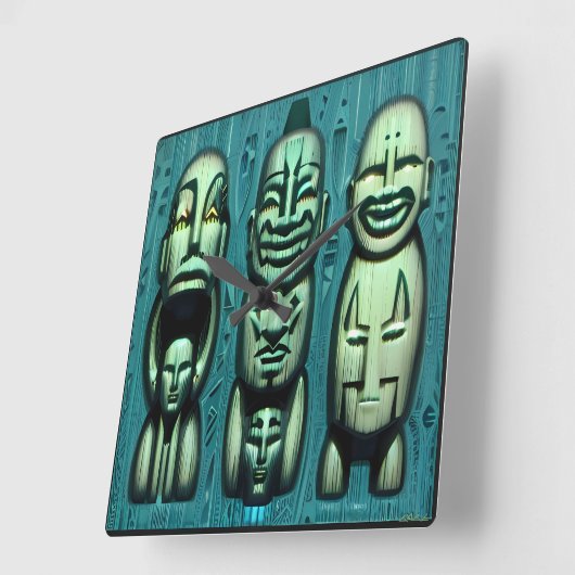 3 Cannibals Redux II Quadratische Wanduhr (Winkel)