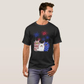 3 Cats Kitten Firework American Flag T-Shirt (Vorne ganz)
