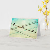 3 Cawing Krähen auf einer Draht-Raum-Gruß-Karte Karte (Gelbe Blume)