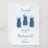 3 Chic Blue Bridesmaid Dresses Watercolor Proposal (Vorderseite)