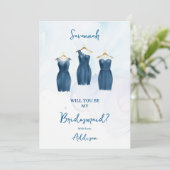 3 Chic Blue Bridesmaid Dresses Watercolor Proposal (Stehend Vorderseite)
