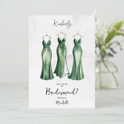 3 Chic Green Bridesmaid Dresses Watercolor Request (Stehend Vorderseite)