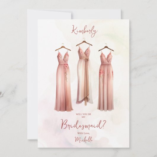 3 Chic Pink Bridesmaid Dresses Watercolor Request (Vorderseite)